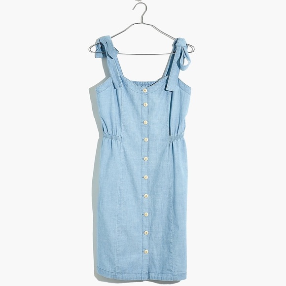 Madewell Denim Tie-Strap Button-Front Sundress in Morley Wash EUC Size -… - Picture 4 of 9